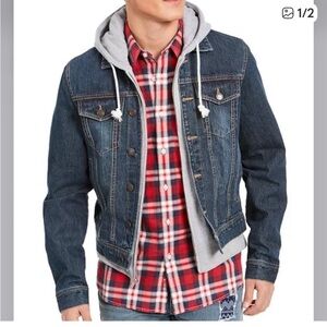 Sun + Stone Jeans Trucker Hooded Denim Jacket Men size L Excellent condition